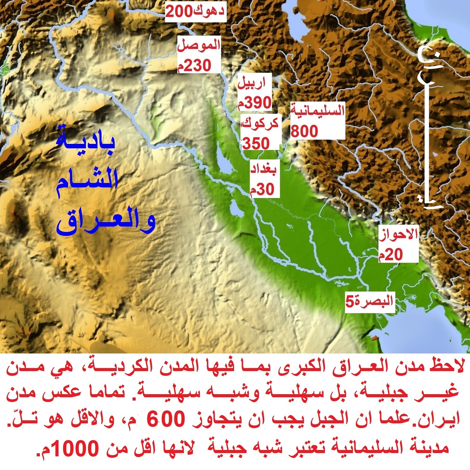 ارتفاع مدن العراق